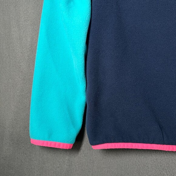 Lands End Girls XL 14-16 Fleece Pullover Colorblock Snap Neck Turquoise Pink Nav - Picture 3 of 10